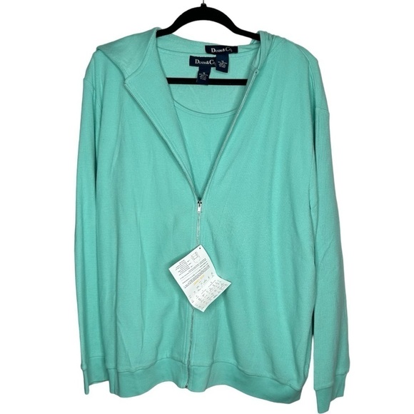 New Denim & Co. Women’s 2 Piece Thermal Tank & Cardigan 1X green blue BNWT - Picture 1 of 5